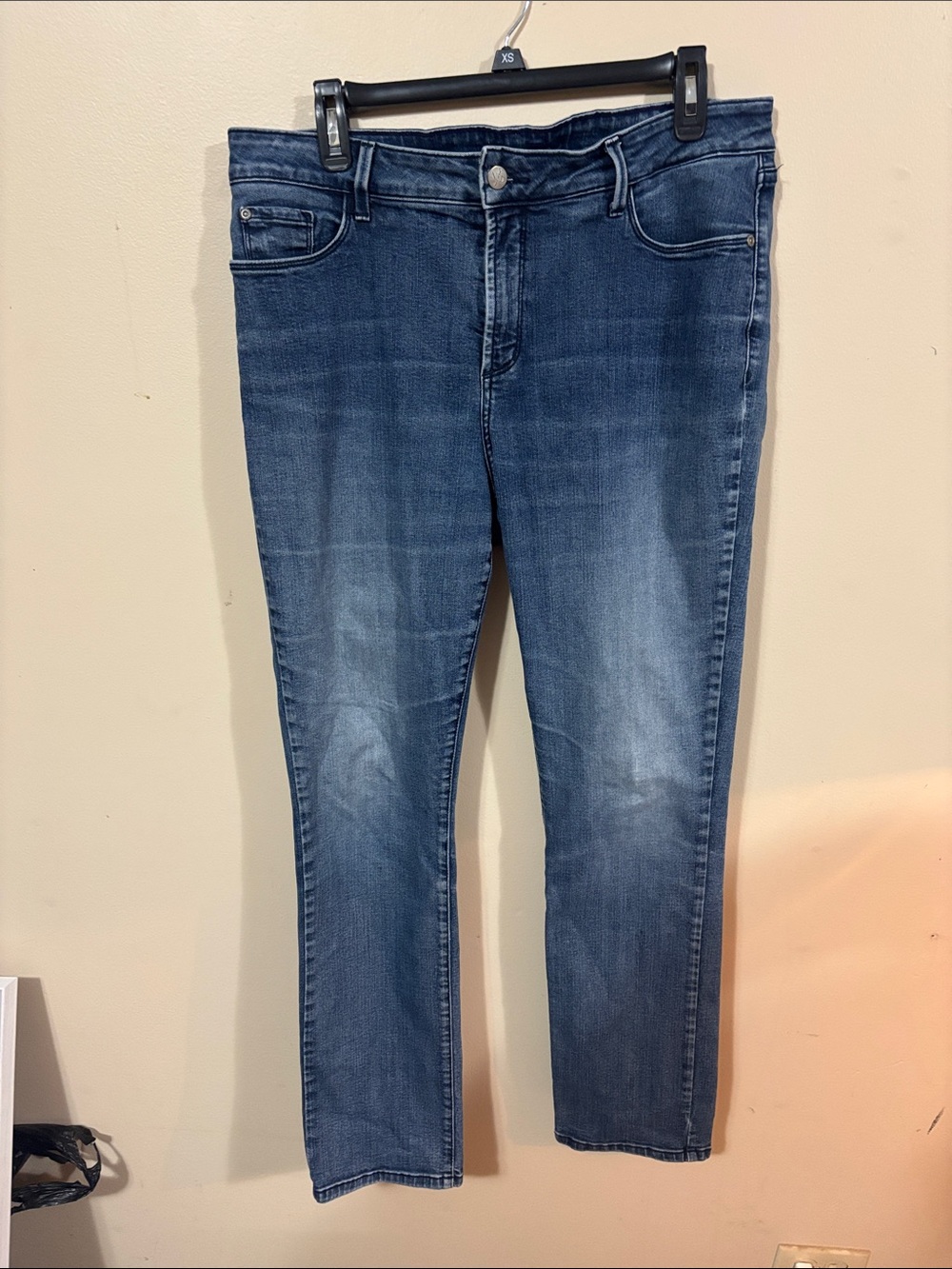 NYDJ Blue Slim Straight Jeans with Embellished Back Pockets